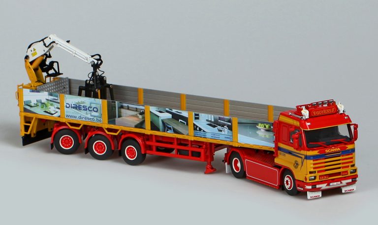 Scania 143H 500 Stremline «Goyens» truck tractor with semi-trailer and crane