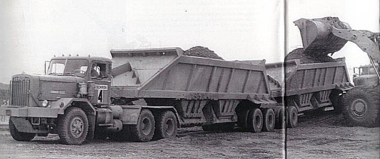 Autocar DC7564T Mining truck tractor with bottom dump truck semi-trailer Fruehauf BD380