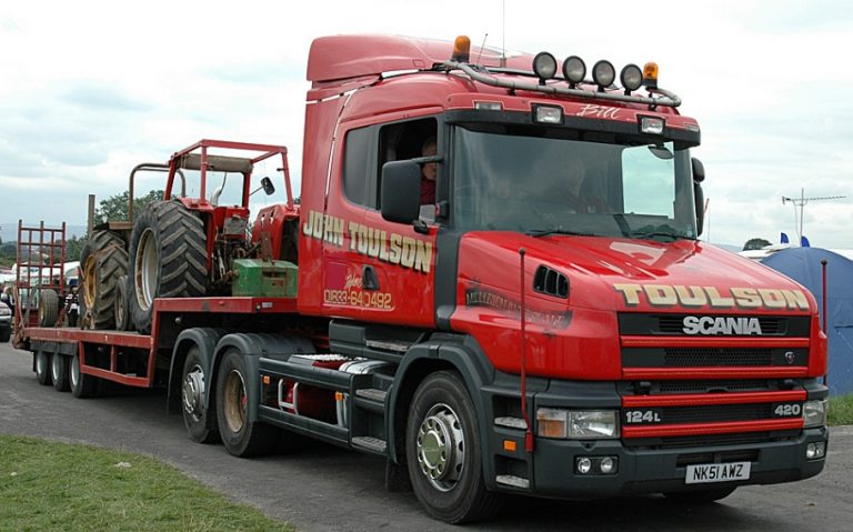 Scania T124L-420 «John Toulson LTD» truck tractor with semi-trailer-dump truck Crane Fruehauf DGP TA3