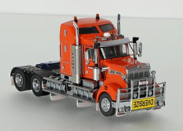 Kenworth T908 truck tractor with Drake Swing Wing treller, Dolly and low-frame platform