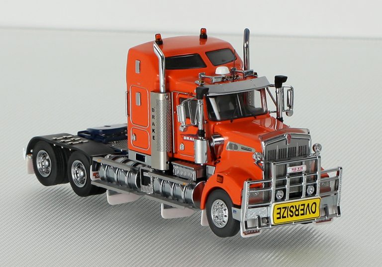 Kenworth T908 truck tractor with Drake Swing Wing treller, Dolly and low-frame platform