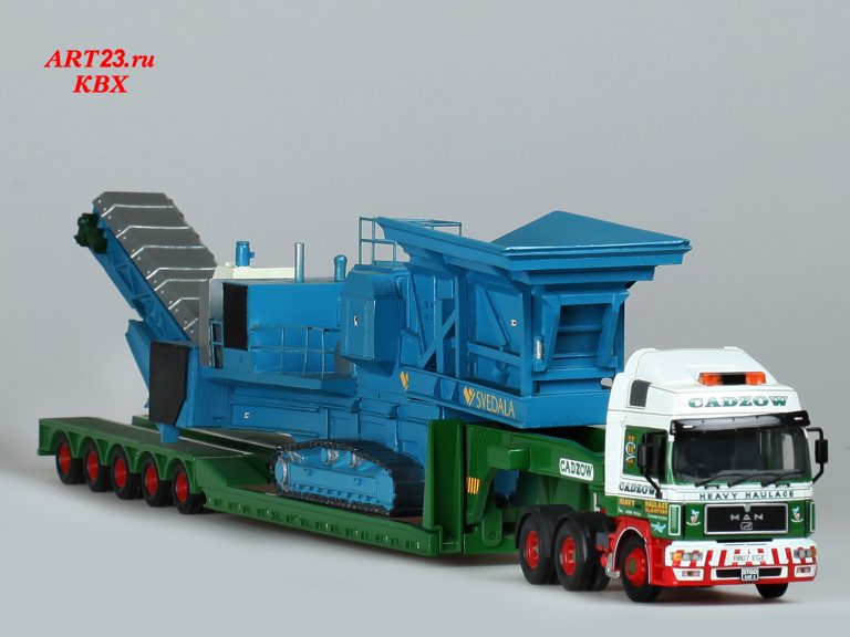 MAN F2000 40.463 «Cadzow Heavy Haulage LTD» truck tractor with low-frame treller King GTL106/5HS and crusher load Svedala D220 Goliath