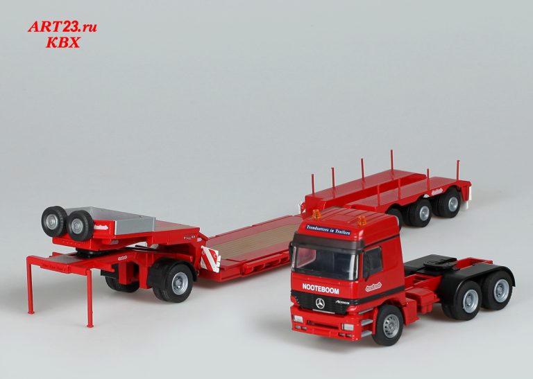 Mercedes Benz Actros 3353S MP1 Megaspace truck tractor with low-frame semi-Truck-trailer Nooteboom 71-13 JPD and Jeep Dolly