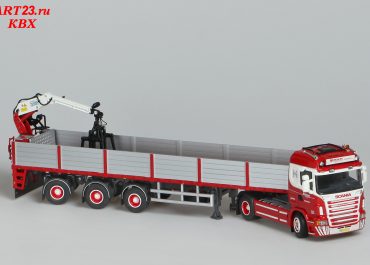 Scania R420 Highline «Henken B. V.» truck tractor with semi-trailer Floor C-Line FLO-18-30S2 and crane Kennis