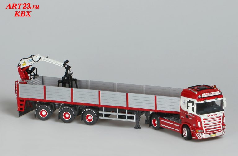 Scania R420 Highline «Henken B. V.» truck tractor with semi-trailer Floor C-Line FLO-18-30S2 and crane Kennis